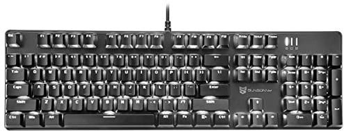 Merdia Mechanical Gaming Keyboard | Hot Swappable | White Backlit with Blue Switches | USB-A | 104 Keys | Wired | PC Gaming Keyboards, Black