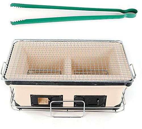 Casa Campeggio Griglia A Carbone, Giapponese Yakitori Barbecue Ripiano Del Tavolo Griglia A Carbone Rettangolo Fornello A Carbone Hibachi Cooker Con Griglia, in Piedi E Food Tong (Beige)