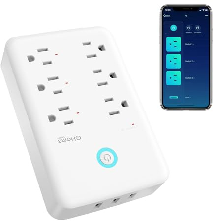 GHome Smart Plug Outlet Extender, Surge Protector with 3 Individually Controlled Smart Power Strips and 3 USB Ports, Works with Alexa & Google Home, 15A/1800W, White