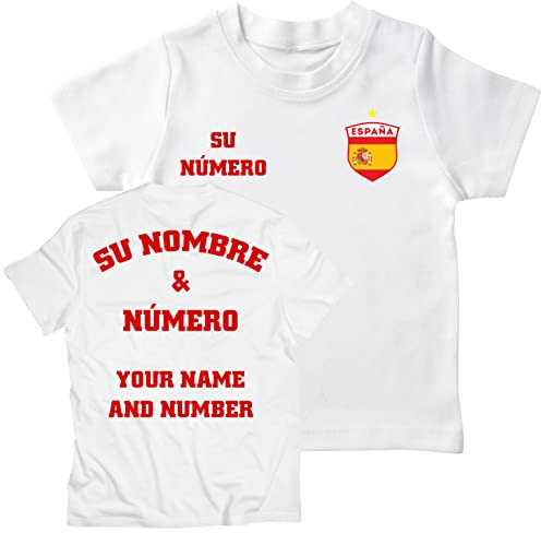 lepni.me Camiseta de Fútbol para Niños Personalizada con tu Nombre y Número | España 2026 (7-8 años Blanco Multicolor)