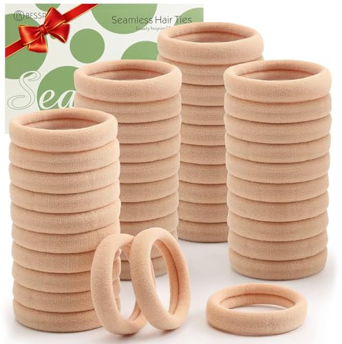 Bessrung 100 Pcs Thick Seamless Tan Hair Ties, Ponytail Holders Hair Accessories No Damage for Thick Hair,Suitable for Everyday Use(Light Blonde Colors)