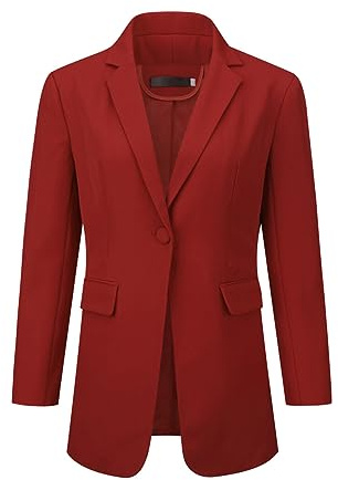 YUNCLOS Fritidsjackor för kvinnor långärmad arbete kontor blazer elegant affärsdräkt jacka, Vinröd, M
