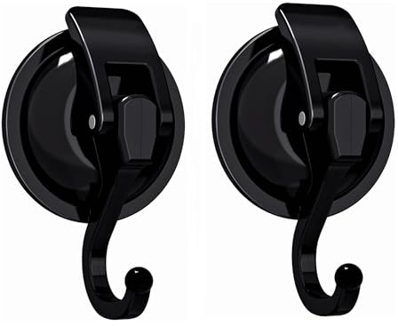 Apkhgtb Suction Cup Hooks for Shower, Bathroom, Kitchen, Glass Door, Mirror, Tile – Loofah, Towel, Coat, Bath Robe Hook Holder for Hanging – Waterproof Wreath Hanger (2, Black)