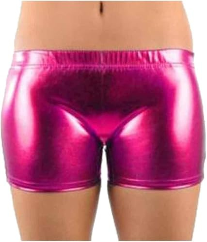 Dam metallisk våt look glänsande hotpants shorts dansfest, Cerise, L/XL
