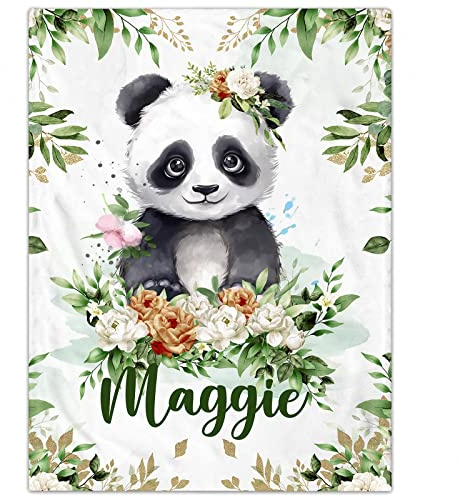 Papasgix Couverture Personnalisée avec Nom 90x120cm, Plaid pour Enfant Garçon Fille, Douce et Confortable, Cadeau Bébé (Panda)