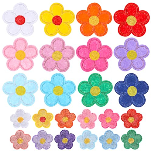 TIESOME 24 Pièces Écusson Thermocollant À Fleurs Pour Vêtements, Motif Tournesol Broderie Florale Colorée Thermocollants Mini Écusson Brodé Thermocollant Fleur Patchs Pour Vêtements Sacs Bricolage
