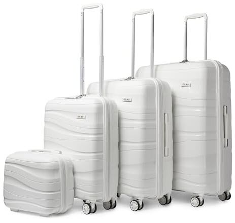 Kono Suitcases Set of 4 Lightweight Hard Shell Suitcase with TSA Lock 4 Wheels 20 24 28 Travel Trolley Case + 14 Beauty Case (Set of 4, White)