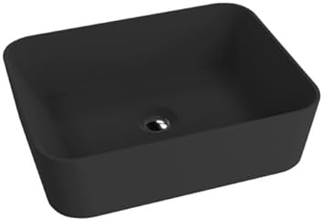 LAVITA Aufsatzwaschtisch Alegranza Black Aufsatzwaschbecken Rechteckig Waschbecken Ohne Überlauf und Hahnloch Aus hochwertigem Porzellan modernes Badkeramik Waschplatz Waschtisch 49x38x13,5 cm Schwarz