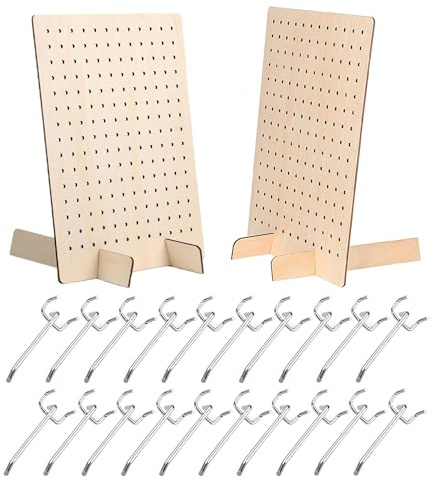 Bamboo's Grocery LoKii 2 Pack Wooden Pegboard Display Stand, Retail Rack, 17 x 13 Inches, with 20 Pcs Hooks