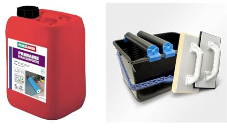 Parexlanko Primaire tous supports polyvalent prêt à l'emploi 5L, Incolore & HELPMATE set de lavage de carreaux 5 pièces : seau en plastique de 12 litres, double rouleaux