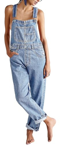 YILEEGOO Denim Jumpsuits for Women Straight Leg Stretch Jeans Dungarees Bib Overalls Regular Fit with Adjustable Straps (Light Blue, M)