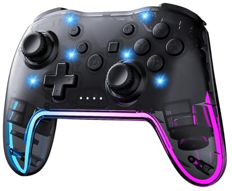 Twylyte Wireless Controller for Switch/Lite/OLED & PC/iOS/Android, RGB Backlight with 7 Colors, Adjustable Turbo & Vibration, One-Button Wake-Up, Ergonomic Design for Switch/PC/Mobile Gaming