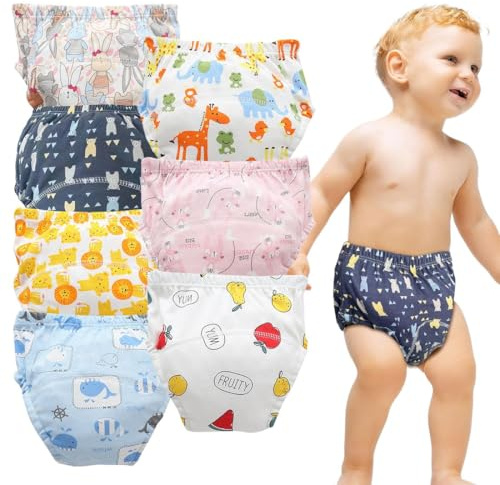 Baby-Toiletten-Trainingshosen, Toiletten-Trainingsunterwäsche für Jungen und Mädchen, 100% Baumwolle, waschbar und wiederverwendbar, atmungsaktive Sommer-Trainingshosen 7 Stück