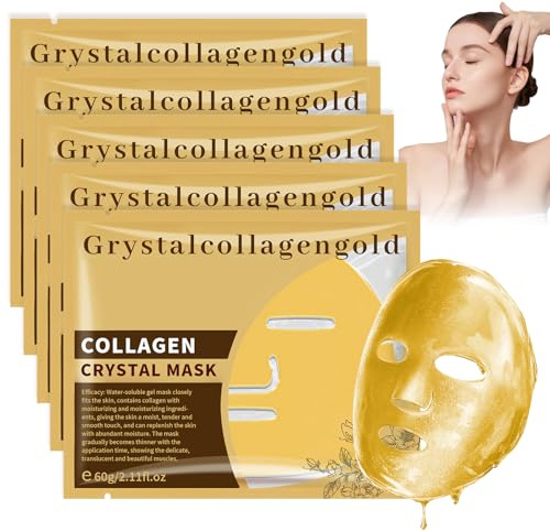Kollagen Boosting Maske, Womence Kollagen Maske Goldene Collagen Gesichtsmaske Frauen 24 K Gold Gesichtsmasken Set Sheet Mask Spendet Feuchtigkeit und Hellt Den Hautton auf, 5 Stück