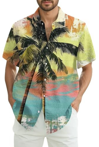 Hawaii Hemd Herren Lustig Leicht Freizeithemden Hemden Sommer Bedruckte Button Down Shirts Hawaiihemd Regular Fit Hawaii Hemd Männer Kurzarm Fischerhemd（4-Light Blue，4XL）