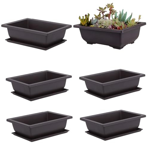 Bonsai kruka 10 st fyrkantig plastväxtkruka med fat 25 x 16 x 8,9 cm bonsai trädkrukor med brickor trädgårdskrukor för blommor suckulent odling, blomma