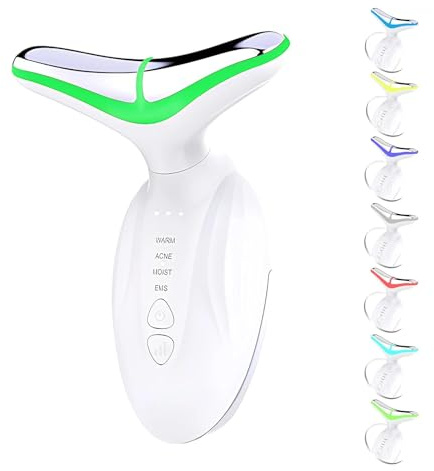 Face Massager, Electric Anti-Aging Neck Eye Massager with 7 Colors 3 Modes 45°C for Skin Care, Anti-Wrinkle Device for Slimming Face (White)