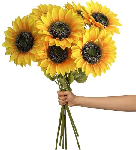 Aieraczy Künstliche Sonnenblumen, künstliche Sonnenblumen, langer Stiel, künstliche Sonnenblumen, Seiden-Sonnenblumenstrauß für Zuhause, Hochzeit, Party, Zuhause, Outdoor-Dekoration, 8 Stück