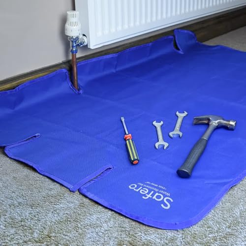 Safero Plumbers Dust Sheet – Large 145 cm × 79 cm Heavy Duty 600D Material Water-Resistant Work Mat-Perfect for Working on Radiator, Boiler & Plumbing Maintenance