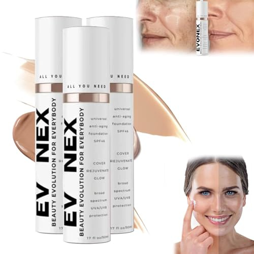 Evonex Age Defy Lot de 3 fonds de teint, crème hydratante anti-âge teintée, sérum de fond de teint pour femme, teinte universelle, protection solaire teintée pour le visage avec léger