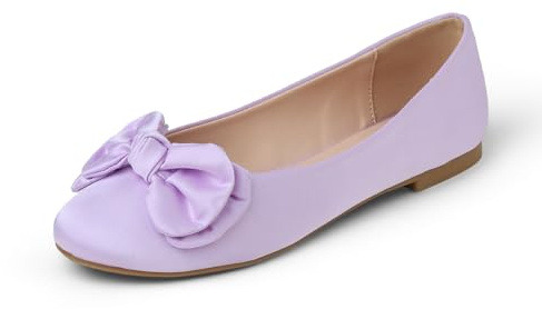Feversole Women's Satin Cute Bow Round Toe Ballet Flat,Ballerine à Bout Rond à Mode nœud Papillon Femme
