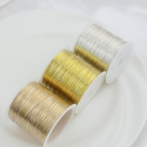 Basteldraht Gold, Basteldraht Dünn, Schmuckdraht Gold, Kupferdraht 0.3mm, 100 Meter, Ideal Für Schmuckherstellung Und DIY-Projekte, 3 Farben Inklusive (Silber, Gold, Kupfer)