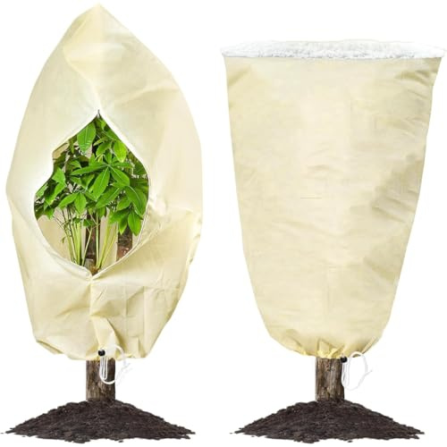 Lot de 2 Voile Hivernage Plante Exterieur, Voile d'hivernage avec Cordon de Serrage et Zipper, Housse Hivernage Plante Réutilisabl, Housses de Protection pour Divers Types d'Arbres (80 * 120 cm)