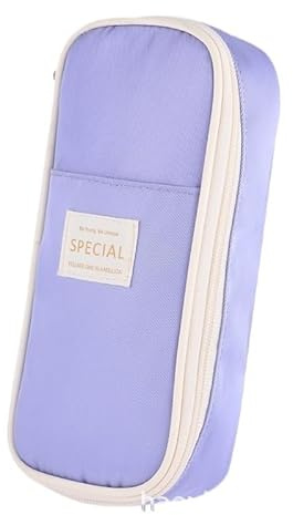 JUSKAQZYI Estuche Escolar Estuche Grande con Cremallera for lápices, Bolsa de papelería for Adolescentes, Organizador de Gran Capacidad for Oficina, Caja de Viaje Cuero(Lila)
