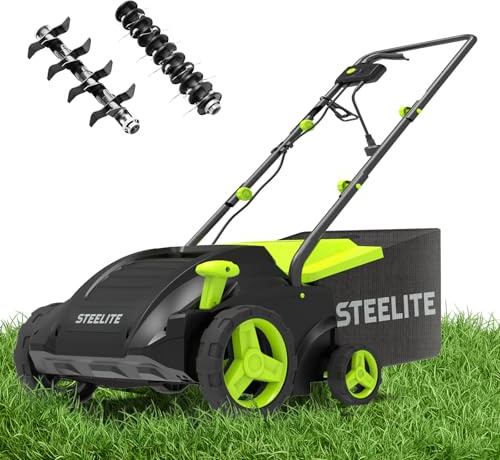 STEELITE 13-Inch 2-in-1 Electric Dethatcher & Scarifier, 8-Gallon Removable Collection Bag, 4-Position Height Adjustment, Powerful 12-Amp Motor for Healthier Lawns