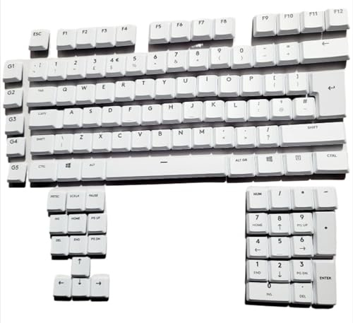 FRTEFSQ ABS-tangentkåpor set kompatibelt med G813/G815/G913/G915 TKL RGB-speltangentbord, 110 knappar, genomskinlig, QWERTY UK-layout, för GL taktila brytare (vit)