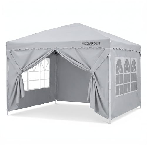 Carpa Plegable Impermeable con Bolsa de Transporte, Cenador Pop Up para Jardín, Playa, Mercadillos y Eventos, Montaje Rápido sin Herramientas Blanco (3x3 Metros con Paredes)