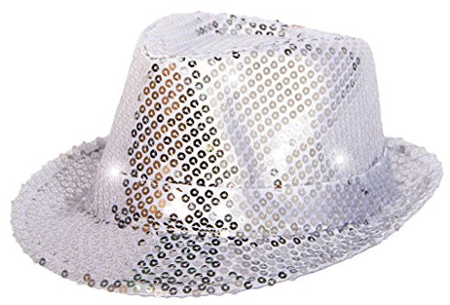 Folat 24071 Tribly Sombrero de fiesta con lentejuelas e iluminación LED, unisex, para adultos, plateado, talla única