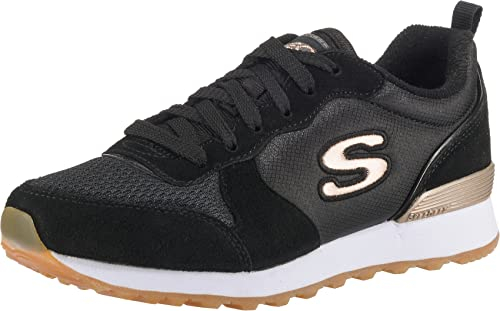 Skechers Women's Og 85 Gold'n Gurl Trainers, Black Suede Nylon Mesh Rose Gold Trim, 4 UK