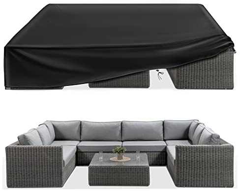 ESSORT Extra Large Patio Furniture Cover, 124x63x29 inch Heavy Duty Waterproof Outdoor Table Cover, All Weather Protection from Rain, Snow, UV, for 10-12 Seat Rectangular Set