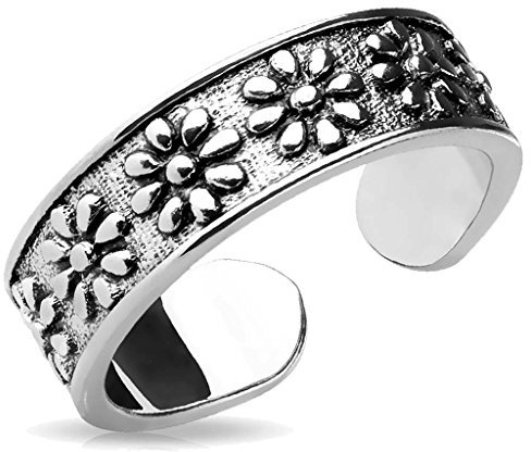 viva-adorno Ring Zehenring Mittelring Midi Damenring verstellbar Fusschmuck Messing rhodiniert Silber Z532, 1 STK Blumen