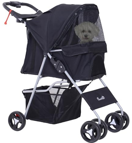 PawHut Poussette Buggy pour Chiens 77L x 45l x 99,5H cm Pliable Imperméable Tissu 600D Oxford 4 Roues Noir