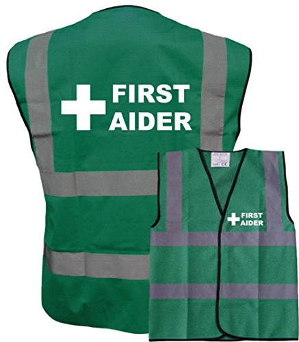 First Aider Green Hi Vis Vest Made of Durable Polyester Fabric - Vibrant Green High Viz Vests with Reflective Vinyl Banding for Safety - Brook Hi Vis, Large 40-42”