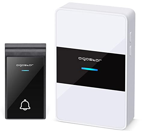 Aigostar Ring DC Funktürklingel für den Außenbereich, IP44, wasserdicht, kabellos, batteriebetrieben, mit LED-Anzeigen, 36 Melodien, 1 Empfänger und 1 Sender