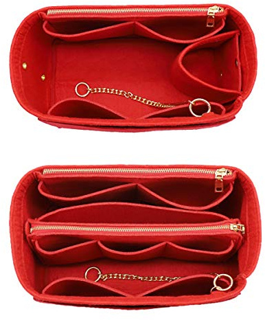 LEXSION 3 in 1 Felt Purse Organizer Insert Bag in Bag with a Bottle Holder Shaper 8026 Red M