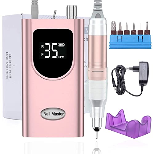 Elektrische Nagelfräser 35000 U/min, Delanie Wiederaufladbare Fräser für gelnägel Nagellack, Maniküre set Elektrische Nagelfeile mit Nagel bits, Einstellbare Geschwindigkeit und Richtung -rosagold