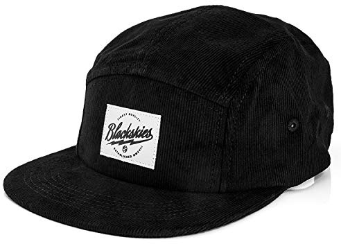 Blackskies® Ebony 5-Panel Cap Camp Gorra 5 Paneles Unisex Surfer Skater Snapback Strapback Negro Corderoy Hombre Mujer Unisex Streetwear Outdoor Verano Casual