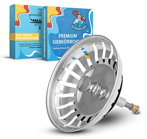 ABFLUSSHELD Siebkörbchen Spüle 82mm - Rostfreies Edelstahl Spülbecken Sieb - Spülensieb mit Stöpsel Funktion - auch für Blanco Spüle Ersatzteil - Abflusssieb Küchenspüle höhenverstellbar