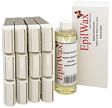 EpilWax - Kit de reposición con: 12 cartuchos chocolate Roll-on, 1 paquete de 100 tiras no tejidas para la depilación y 1 botella de 250 ml de aceite neutro para después de la depilación (chocolate)