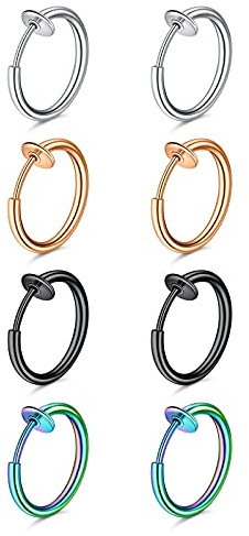 Crdifu Fake Piercing Nase Lippe Septum Ring Ohrring Clip Kein Piercing Chirurgenstahl Falsche Bauchnabelpiercing Clicker