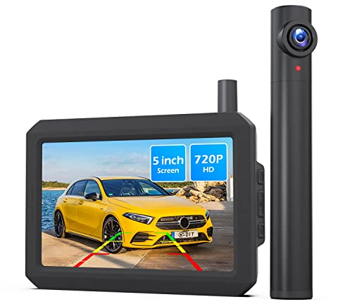 AUTO-VOX Digital Kabellos Rückfahrkamera Set, Unterstützt 2 Kameras zur Einparken/Überwachung, 720P Funk Rückfahrkamera mit 5 HD Monitor, IP68 Wasserdichter Kamera für LKW/SUV(TW1)