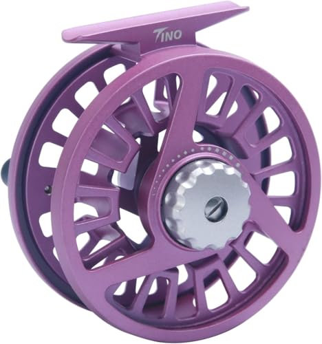 Maximumcatch Tino Fliegenrolle Lila/Schwarz in 3/4, 5/6, 7/8wt, und Fliegenfischen Rolle mit Schnüre (Lila, 7-8 WT)
