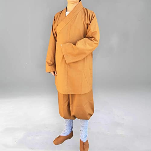 Buddhistiska munkar Dräkt Shaolin Temple Kläder Dräkt Zen Kläder Buddhism Meditation Lohan Kläder (Färg: Gul, Storlek: M)