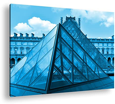 deyoli Jalousie Pyramide in Paris Format: 100x70 cm als Leinwandbild Effekt: Monocrome Blau, Motiv fertig gerahmt auf Echtholzrahmen, Hochwertiger Digitaldruck mit Rahmen