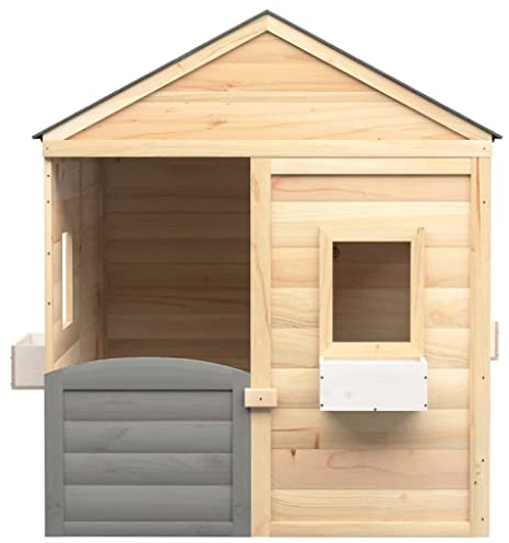 vidaXL Spielhaus, Kinderspielhaus mit Abschließbarer Tür Blumentöpfen, Gartenhaus für Kinder ab 3 Jahren, Outdoor Holzhaus Spielhütte, Tannenholz