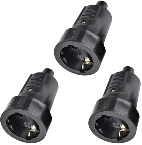 CJBIN 3 Pièces Fiches Schuko, Prise Femelle 220V Avec Protection Anti-Torsion, Prise Electrique Femelle Contact de Protection Incassable, 230V 16A, Noir